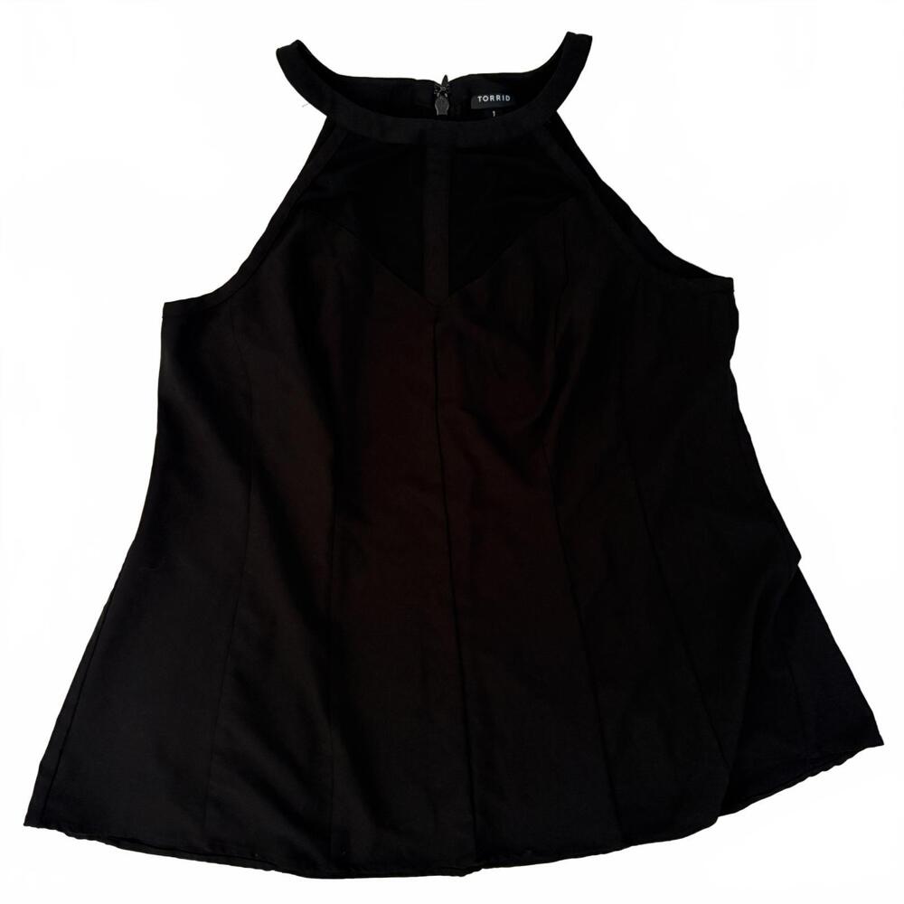 Torrid | Womenโs Black Strappy Halter Meshโ V Blouse Top Size 1X